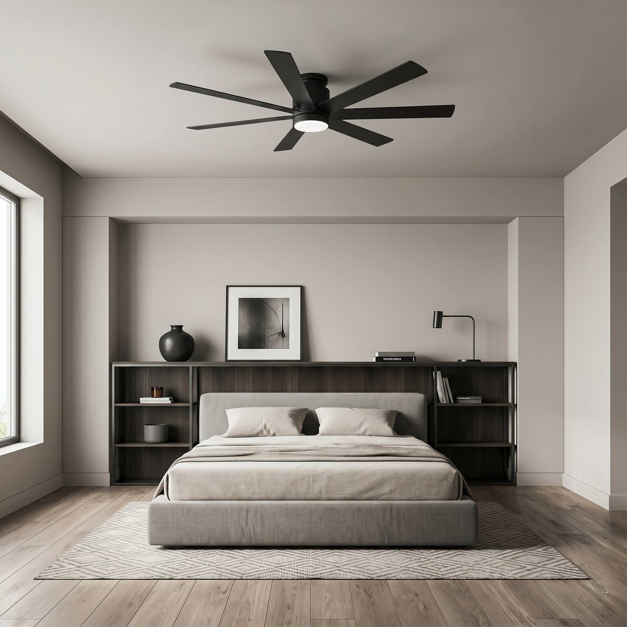 Alt View 5. Breezary - 60-Inch Low Profile Ceiling Fan with LED Light, 7 Plywood Blades, DC Motor, 6-Speed Remote, Tri-Color Dimmable with Memo - Black Walnut.
