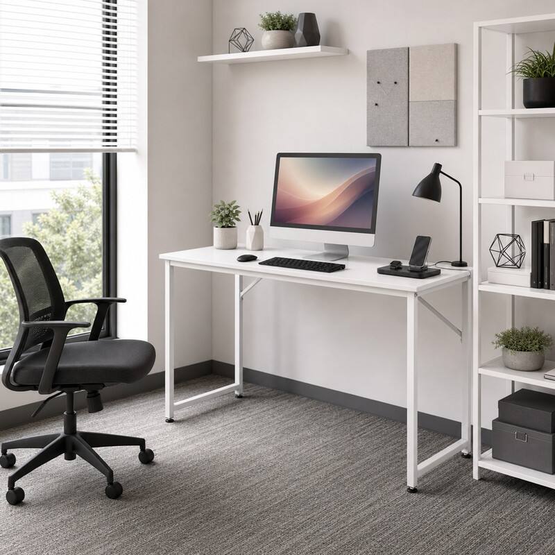 Angle. WELLFOR - 40 Inch Computer Desk, Simple Writing Desk for Home Office,Small Space Desk - White.