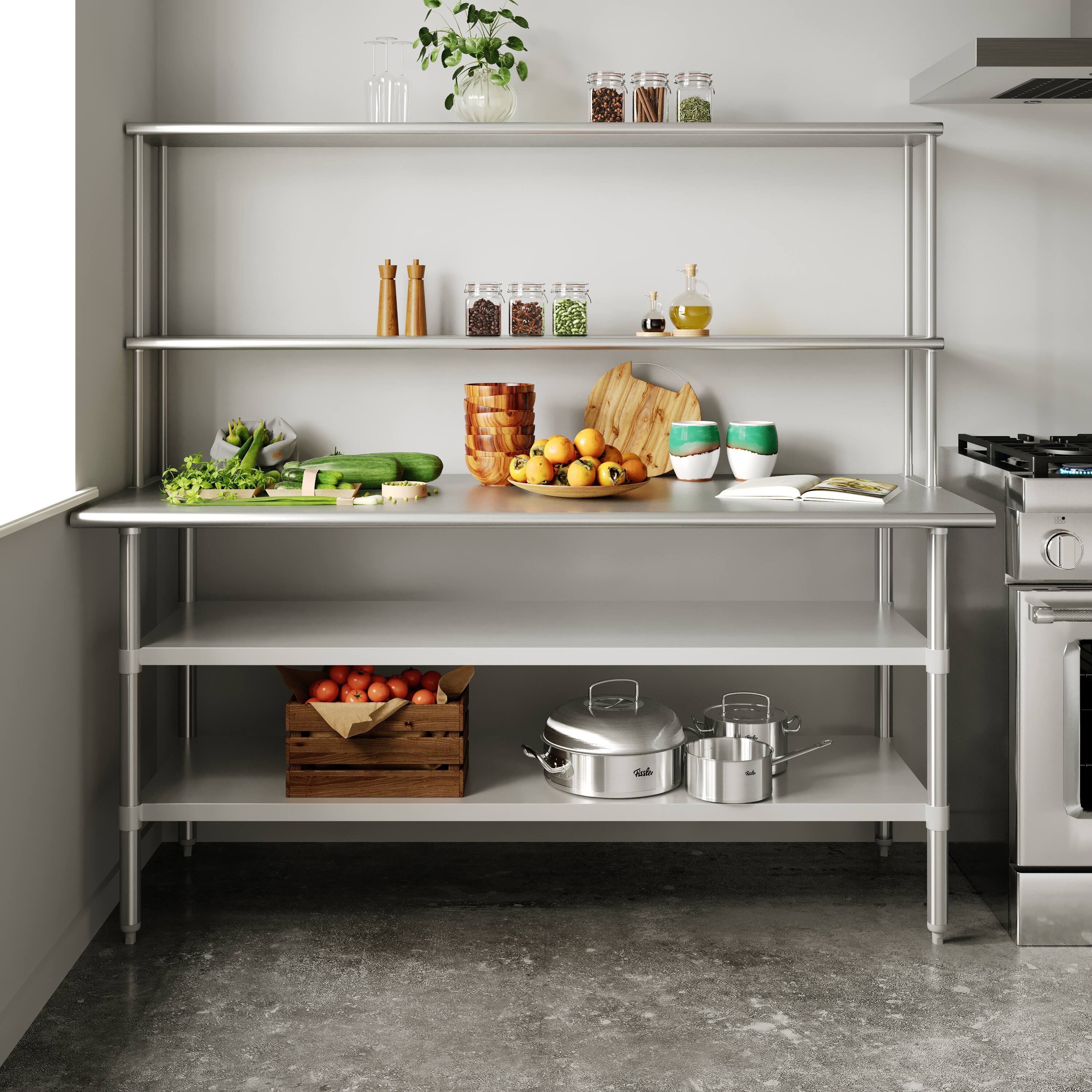 Alt View 1. Flash Furniture - Reader Portable Prep and Work Table with NSF Certified 18 Gauge Stainless Steel Top Shelf and Double Overshelves and 2 G - Gray.