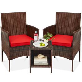 Best Choice Products - 3-Piece Outdoor Wicker Conversation Patio Bistro Set, w/ 2 Chairs, Table - Brown/Red