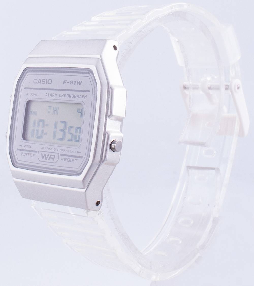 CASIO F-91W  
LIGHT ALARM CHRONOGRAPH  
ALARM ON/OFF 24HR  
WATER WR RESIST