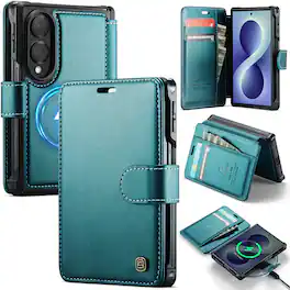 Dteck - Wallet Case for Samsung Galaxy Z Fold8, Compatible with MagSafe, PU Leather Flip RFID Blocking Card Holder Cover - Green