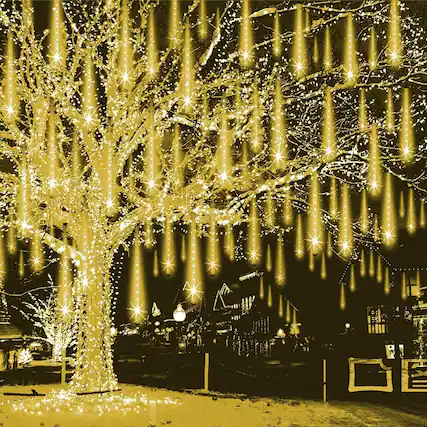 Front. ACJPR - Meteor Shower Lights – 12", 8 Tubes, 192 Warm LEDs, Outdoor, Plug-In.