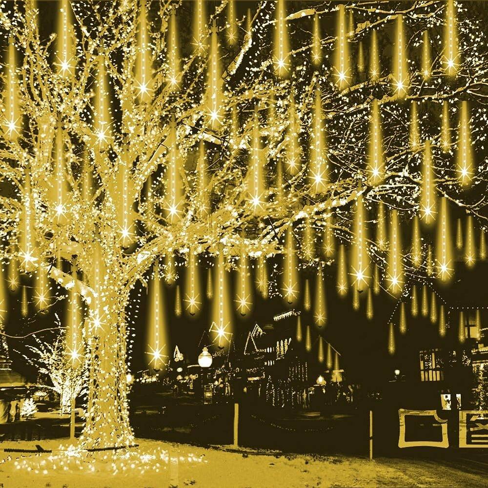 Front. ACJPR - Meteor Shower Lights – 12", 8 Tubes, 192 Warm LEDs, Outdoor, Plug-In.