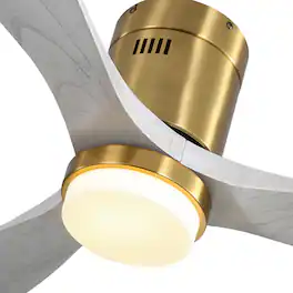Sofucor - 52'' Flush Mount Ceiling Fan with Lights 3 Wood Blades & Remote Outdoor Indoor Ceiling Fans for Bedroom/Farmhouse/Patio - Gold-Grey
