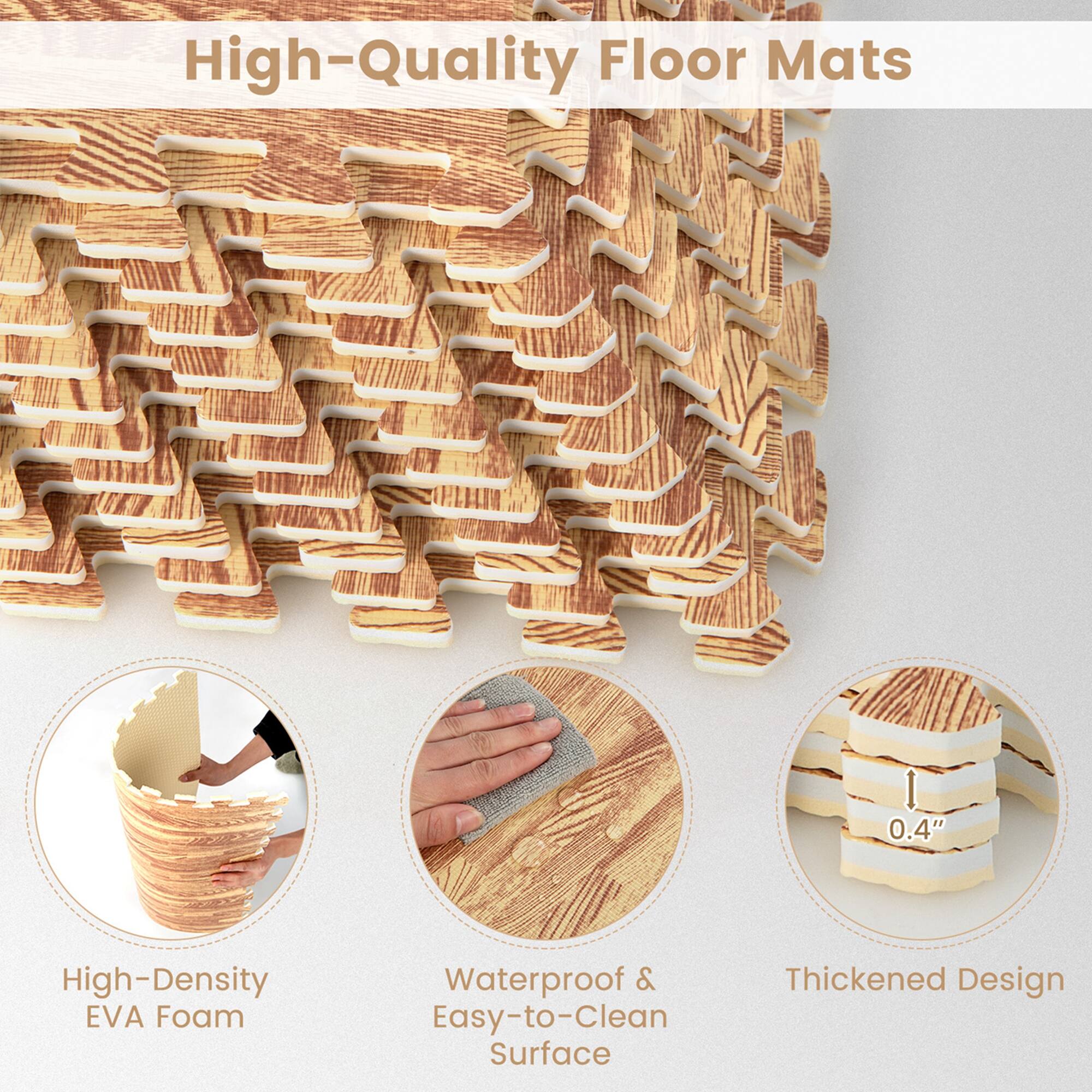 High-Quality Floor Mats

- 0.4" High-Density EVA Foam
- Waterproof & Easy-to-Clean Surface
- Thickened Design
