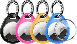 UNBREAKcable - AirTag Holder 4-Pack, Air Tag Case with Metal Keychain, Fit Tightly Design, Easy to Install - Black/Rose Pink/Yellow/Blue