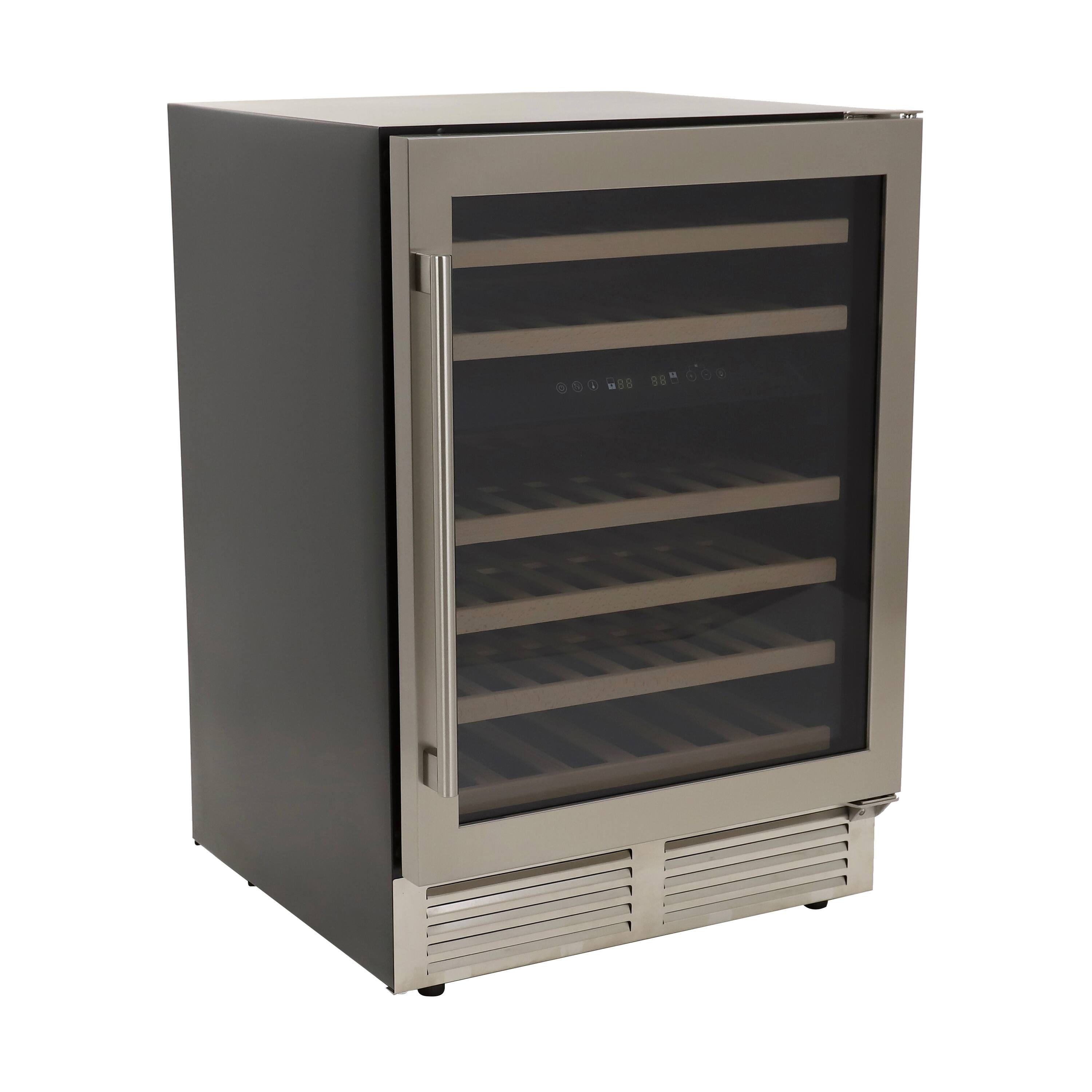 Angle. Avanti - Avanti Designer Series 46 Bottle Dual-Zone Wine Cooler with Wood Accent Shelving - Steel/Black.