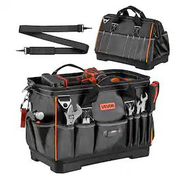 VEVOR - Tool Bag, 16.1 Inch, 33-Pocket Portable Large Tool Box Organizer Storage, Toolbox with Water-Resistant Base, Zipper - Black;Orange