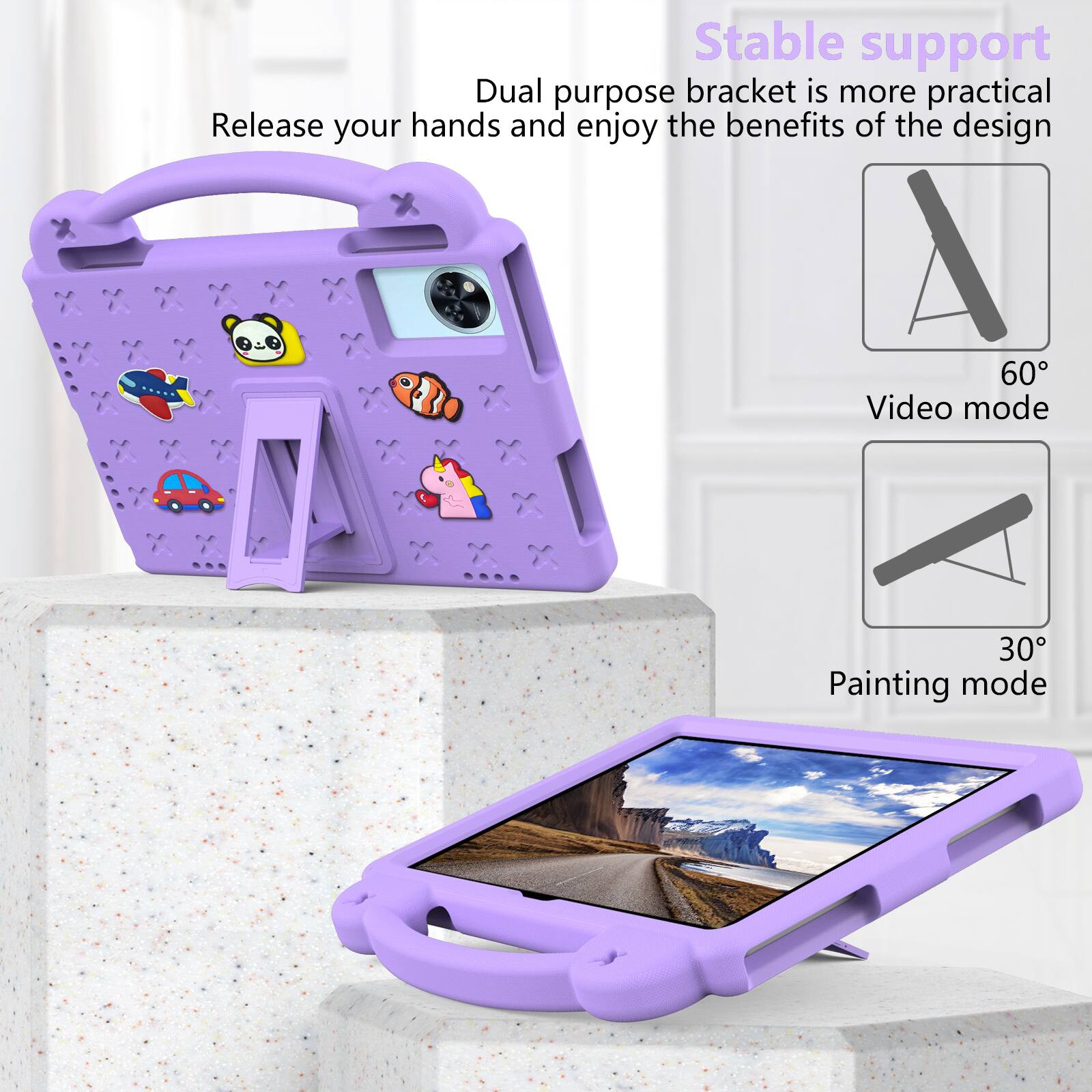Stable support  
Dual purpose bracket is more practical  
Release your hands and enjoy the benefits of the design  

60° Video mode  
30° Painting mode