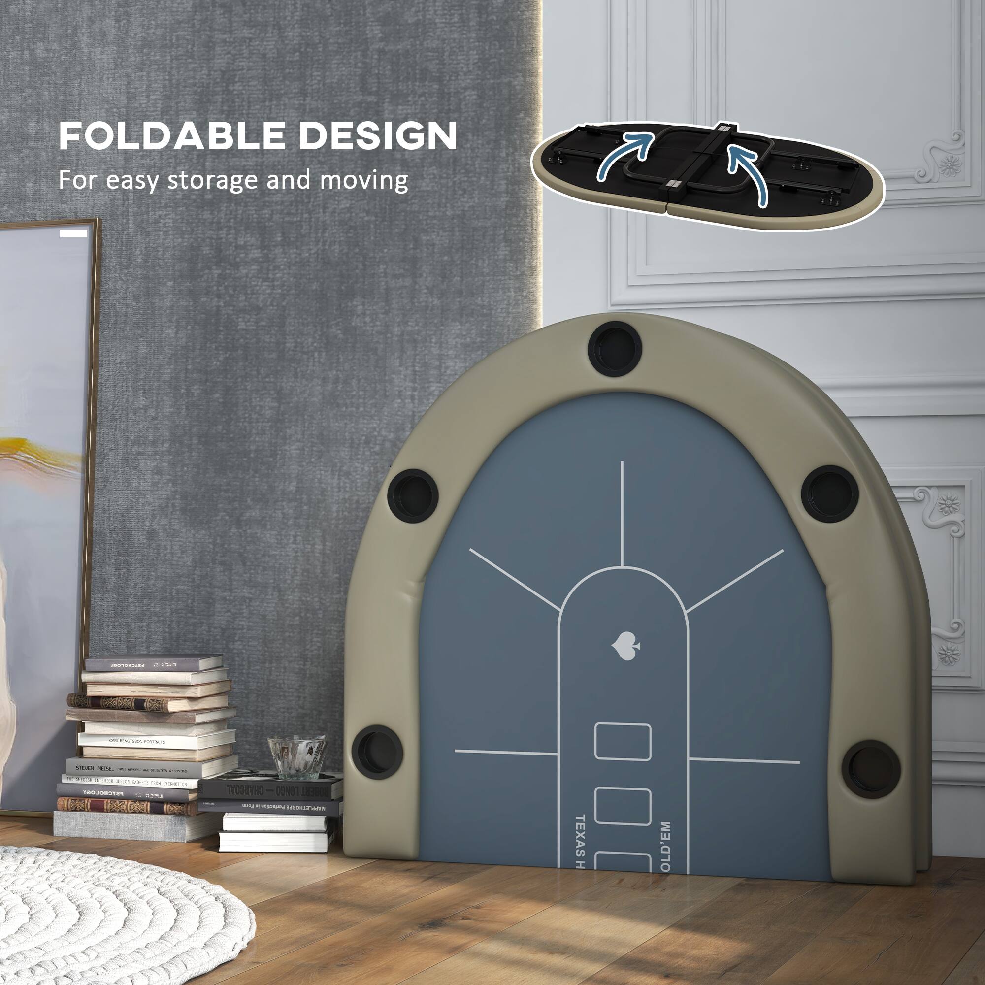 FOLDABLE DESIGN  
For easy storage and moving

APPERAL 2  
DELIDADE same  
STOUEN PORE: - - - - sumns. 30.00 = SUULS - SITIMOS PSTCHOLOGY = BARG X  
TVOSHYRO-0007 your f Polection  
TEXAS HOLD'EM