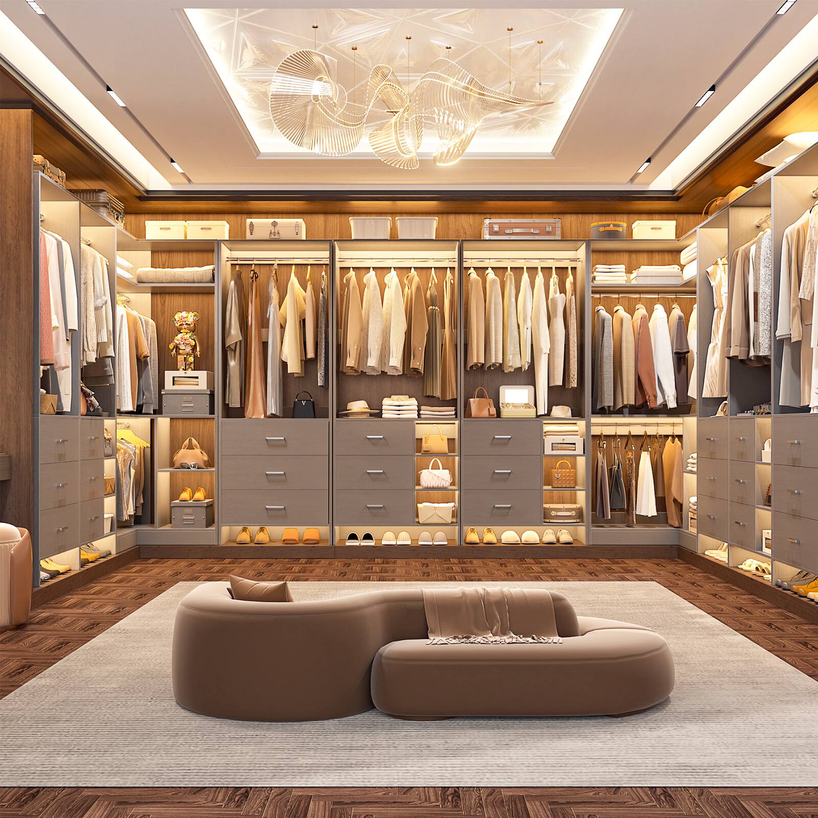 Alt View 1. Aheaplus - L Shaped Closet System with 6 Drawers, 4 Hanging Rods, and Corner Tower, 80.9'' Corner Wardrobe System, Reversible - Gray.