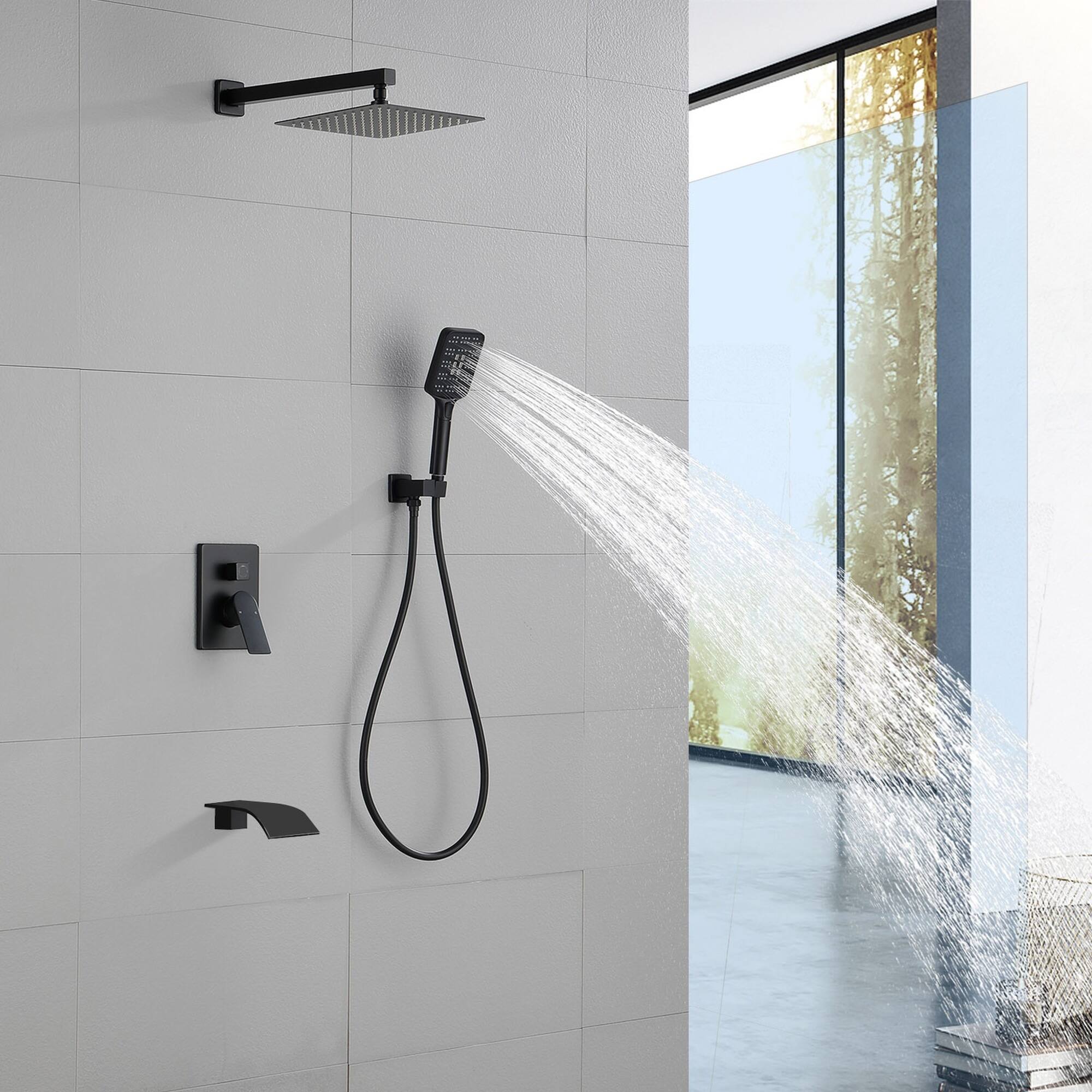 Alt View 2. Boyel Living - Matte Black Shower Set Brass SUS304 3-Function Valve 10-Inch Top Spray 3-Function Handheld cUPC - Matte Black.