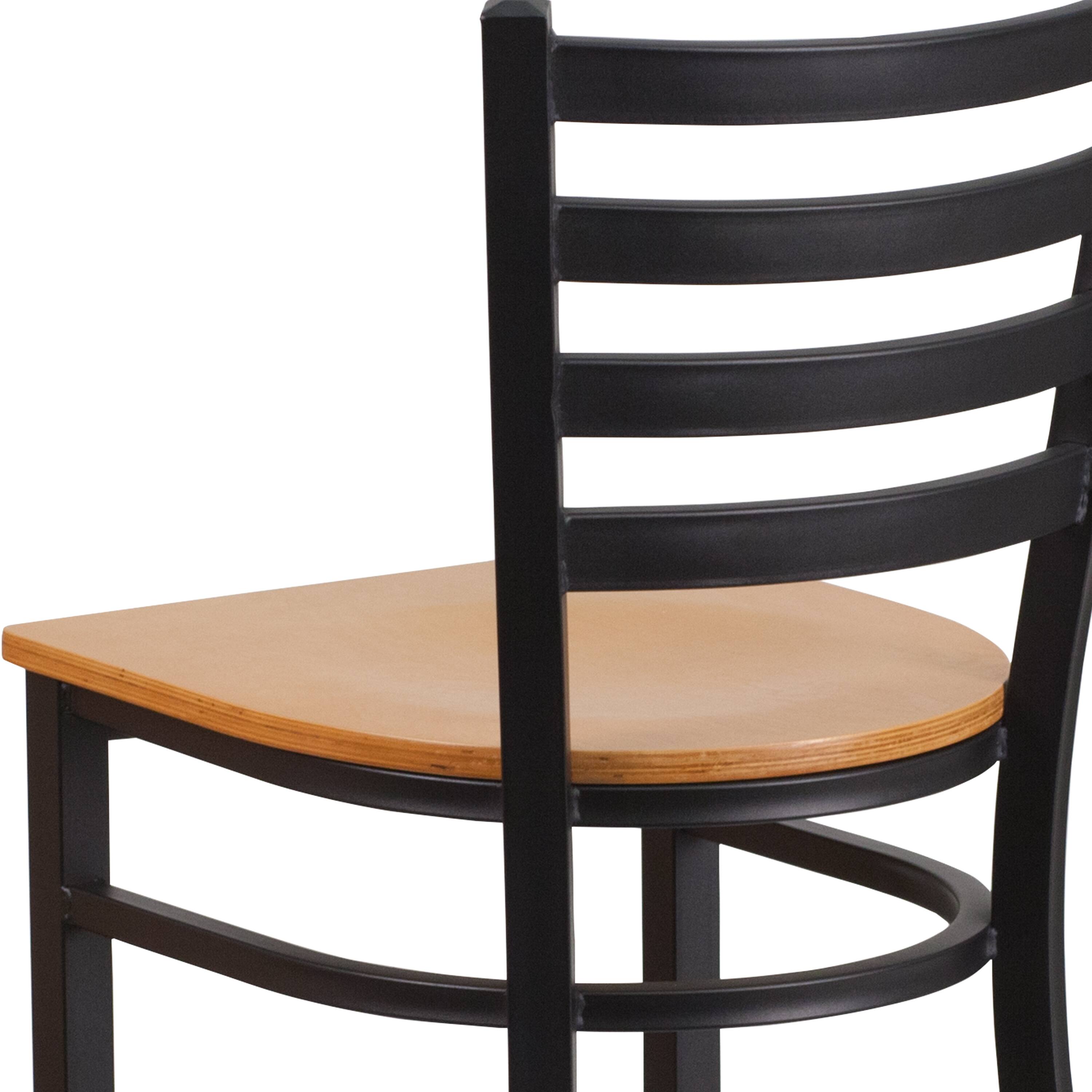 Alt View 10. Emma + Oliver - Ladder Back Metal Restaurant Dining Barstool - Natural Wood Seat/Black Metal Frame.