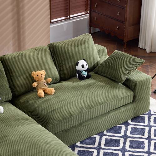 Alt View 2. Anysun - Corduroy Compressed Sofa - Soft & Skin-Friendly, Includes 3 Back Cushions & 2 Throw Pillows for Living Room - Green.