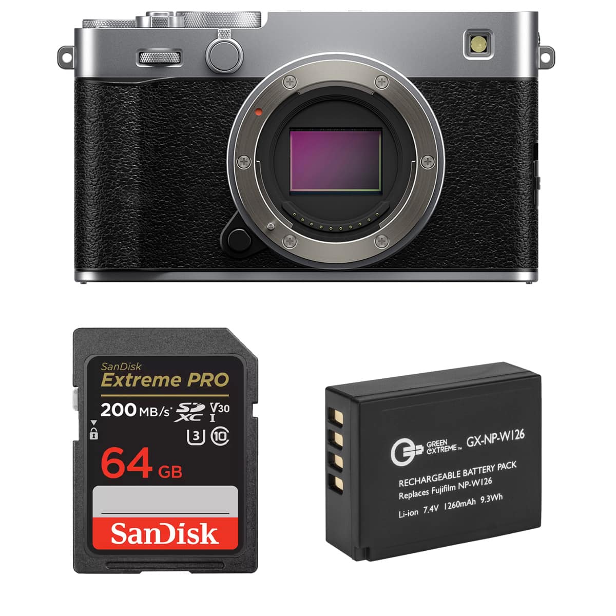 Bundle - Fujifilm - X-E5 Mirrorless Camera, Silver, with 64GB Memory Card and NP-W126 Battery