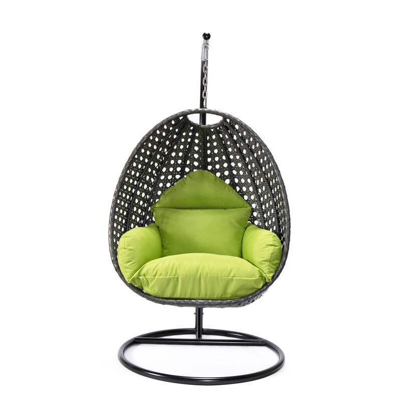 Left. LeisureMod - LeisureMod Charcoal Wicker Outdoor Egg Swing Chair with Steel Stand - UV & Rust Resistant Single Seat for Patio - Light Green.