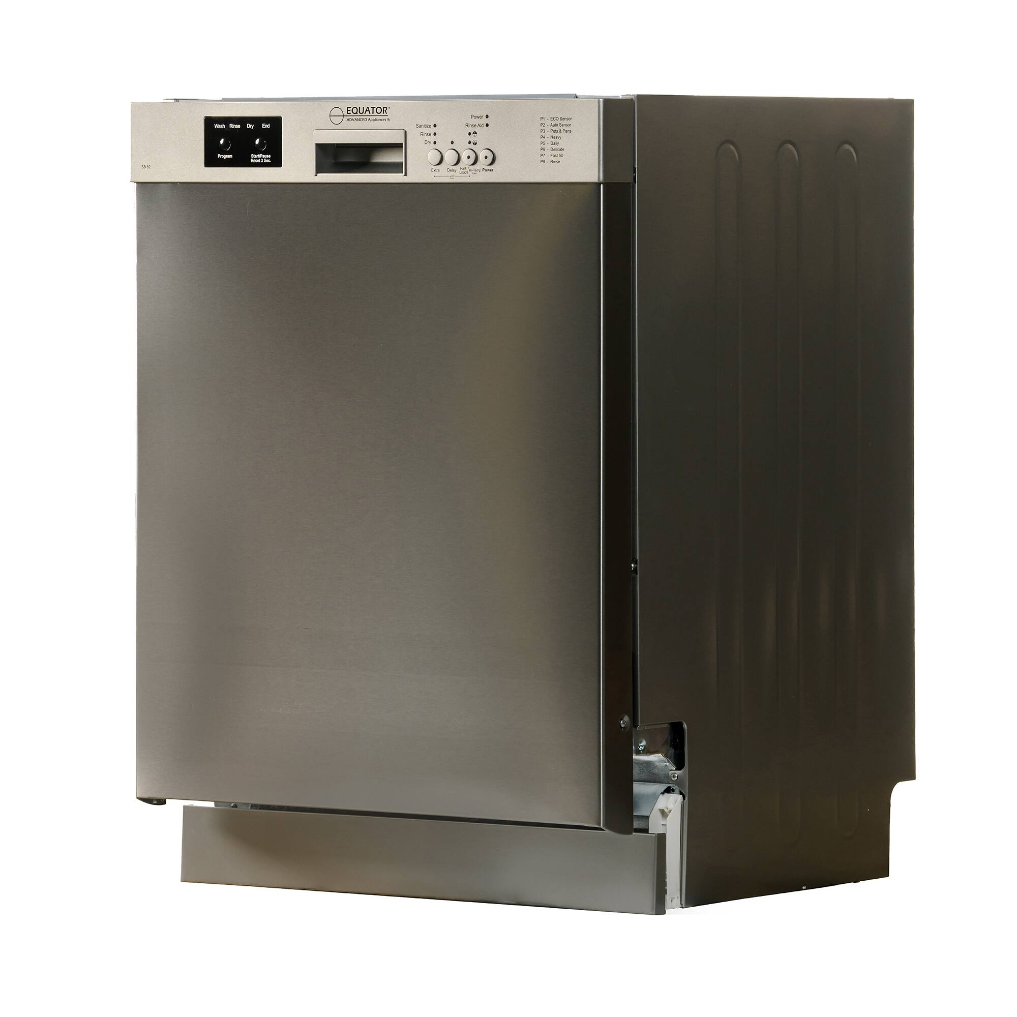 Left. Equator - Equator 24 inch Built-In Dishwasher Front Control 14 place 3.4g Sanitize 51 dB Heating Element Energy Star 110V ADA - Stainless.