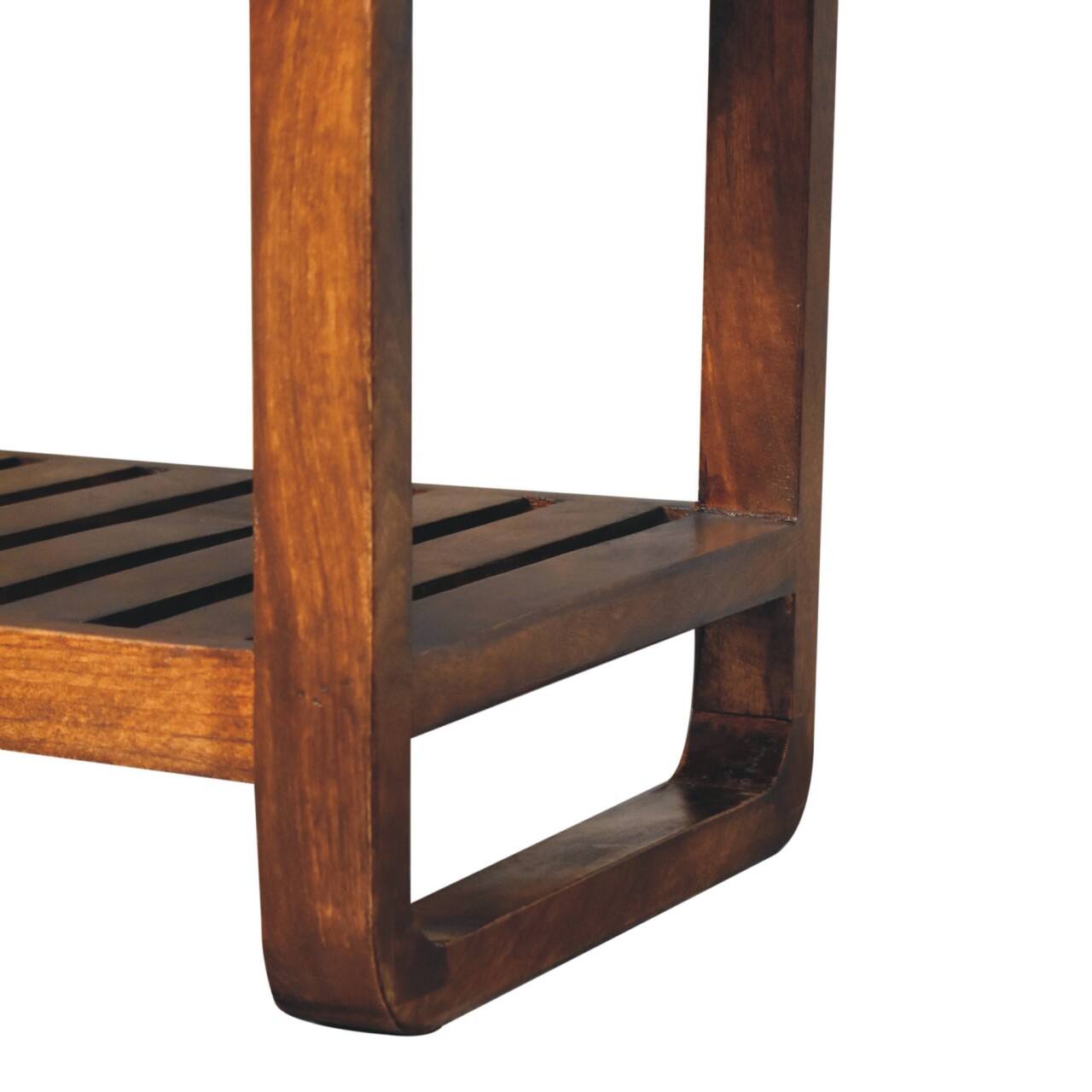 Alt View 4. Artisan Furniture - Artisan Furniture Solid Wood Small Buffalo Slatted Hallway Bench, Upholstered, 1 Shelf, Brown - Brown.