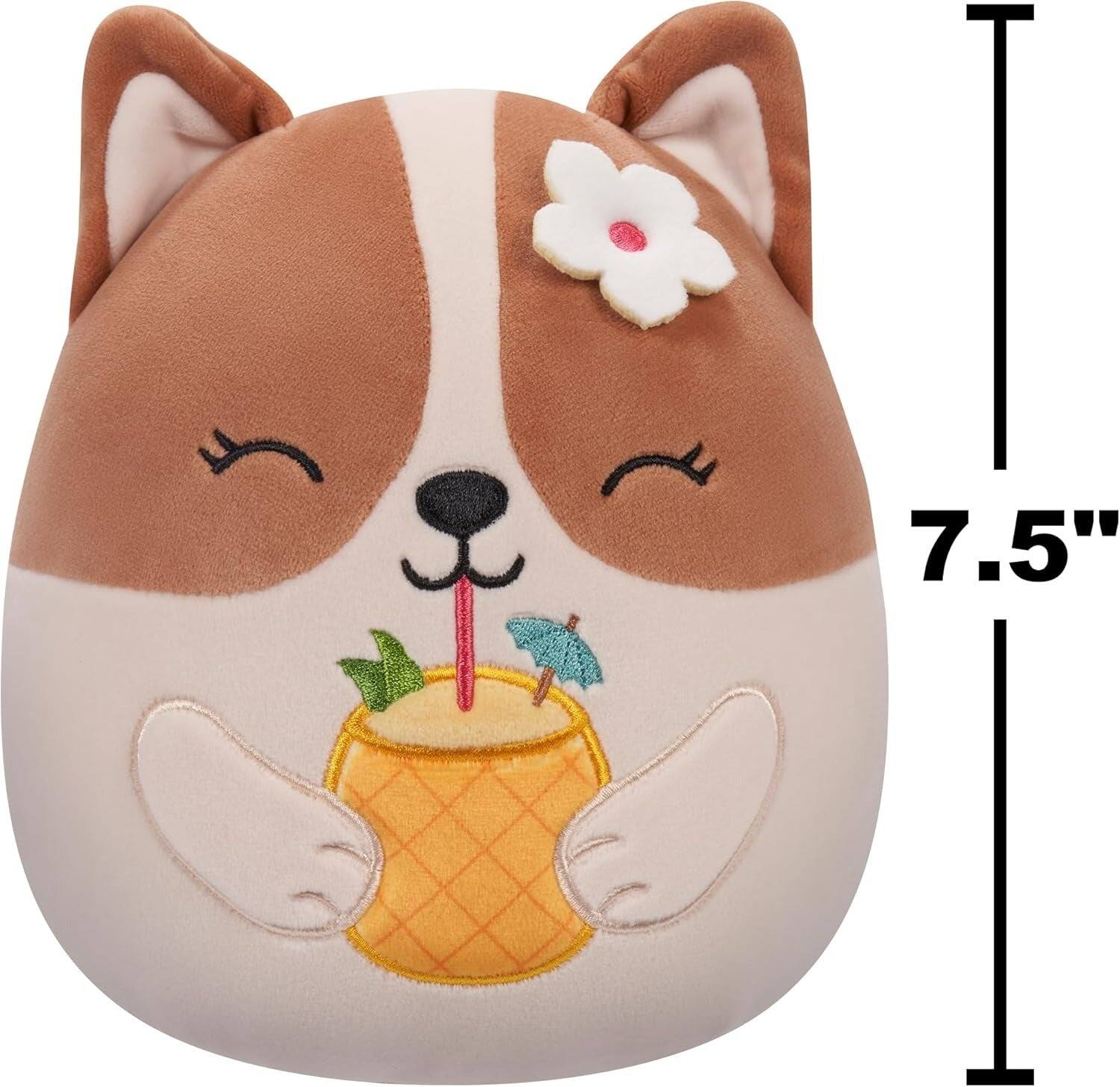 Alt View 3. Jazwares - Squishmallows Original : Regina the Corgi with Pineapple Drink & Flower - 7.5" Inch Plush.