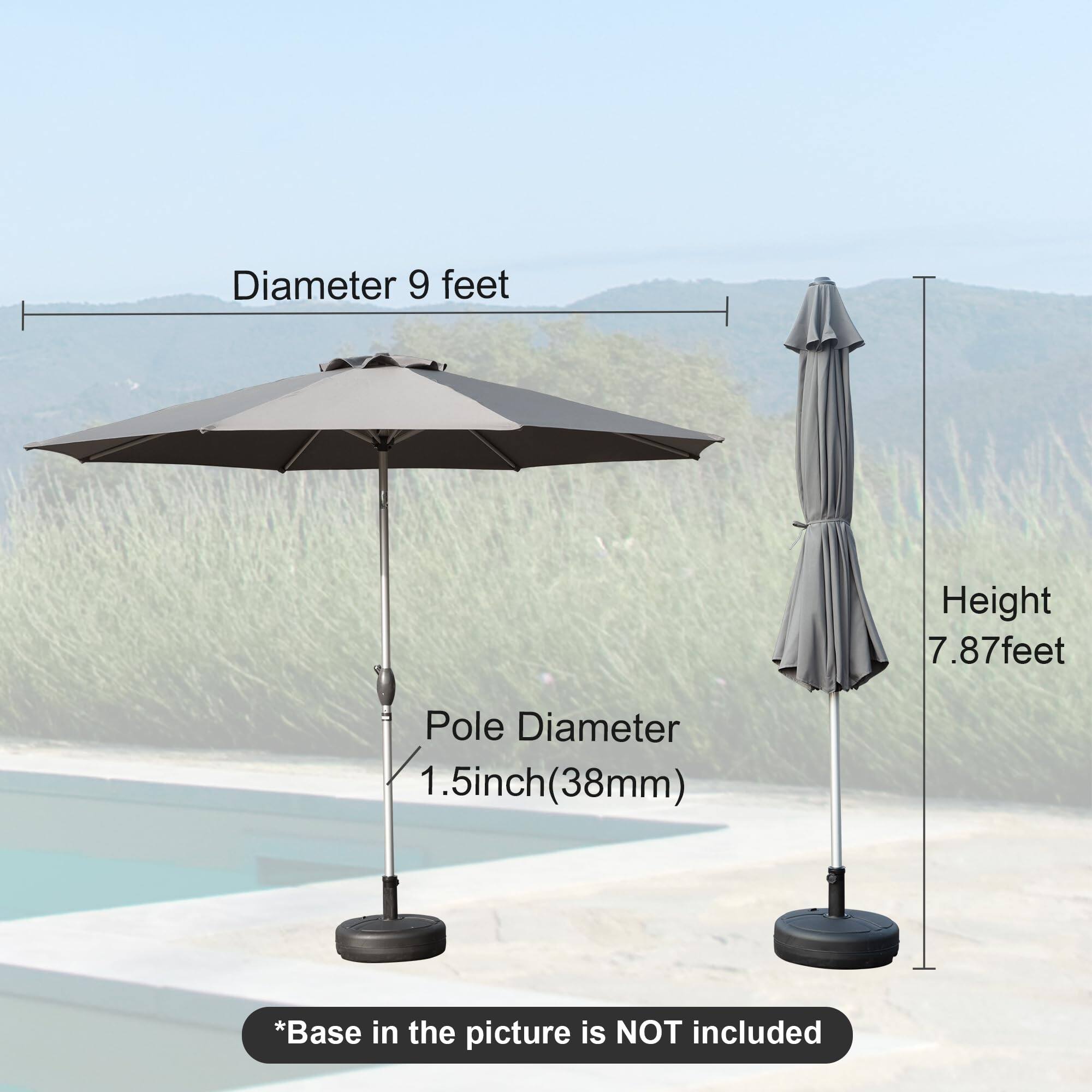 Diameter 9 feet  
Height 7.87 feet  
Pole Diameter 1.5 inch (38mm)  
*Base in the picture is NOT included