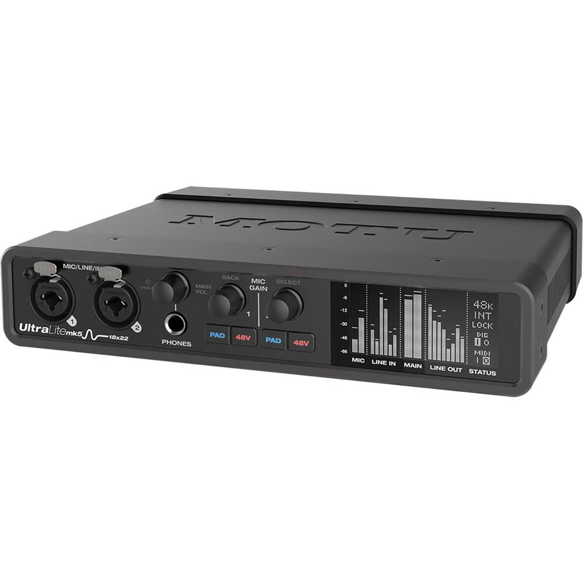 MTT 14 MIG/LINE/N 73 BACK MIC SELECT PHOK MAIN GAIN VOL 4 48k -12 1 INT 1 -30 Ultral 2 LOCK UltraLitemks, PAD DIC 10x22 48V PAD - PHONES 48V 0 o - MIDI MIC LINE o IN MAIN LINE OUT STATUS