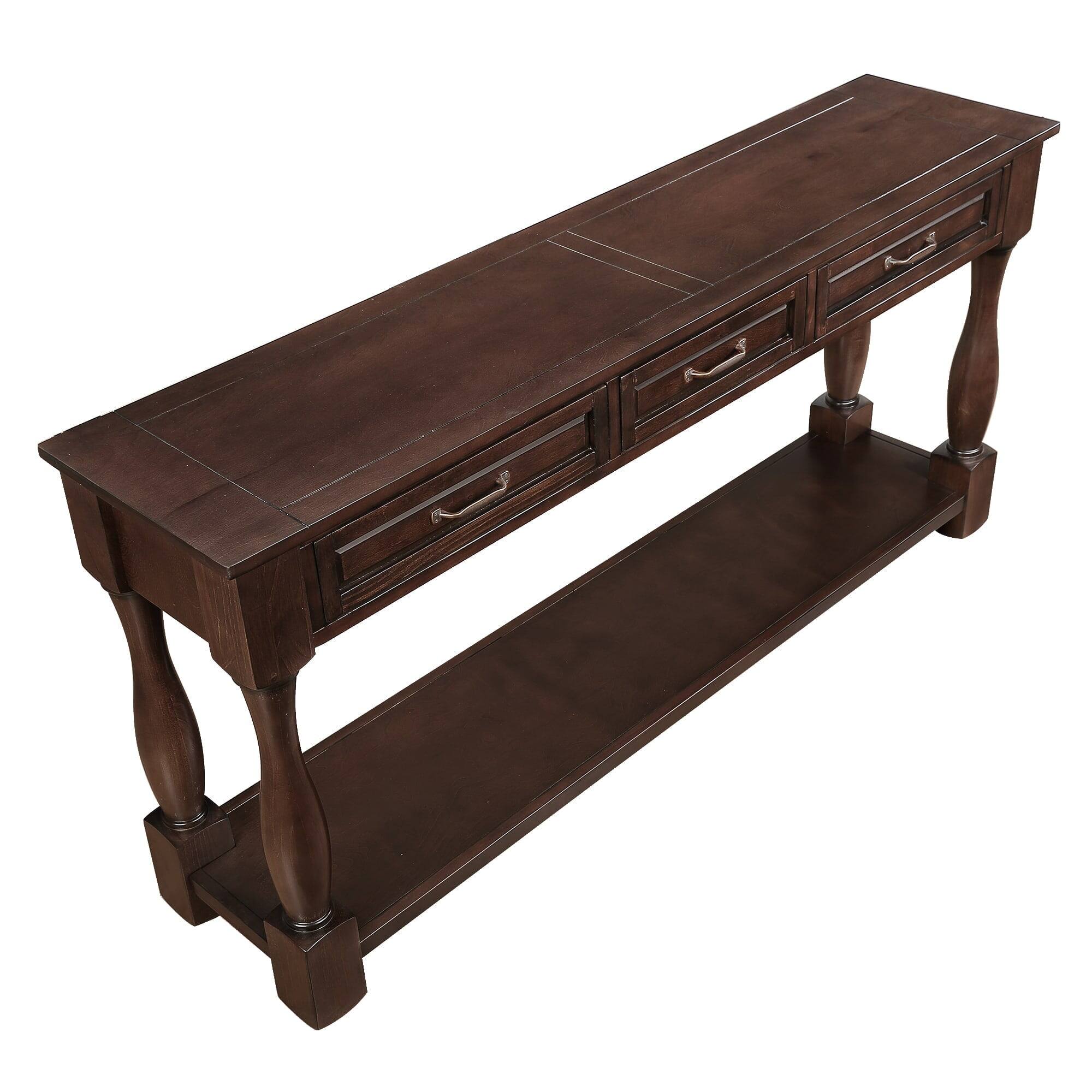 Alt View 9. Kadyn - 63inch Long Wood Console Table with 3 Drawers and 1 Bottom Shelf for Entryway Hallway, Espresso - Brown.