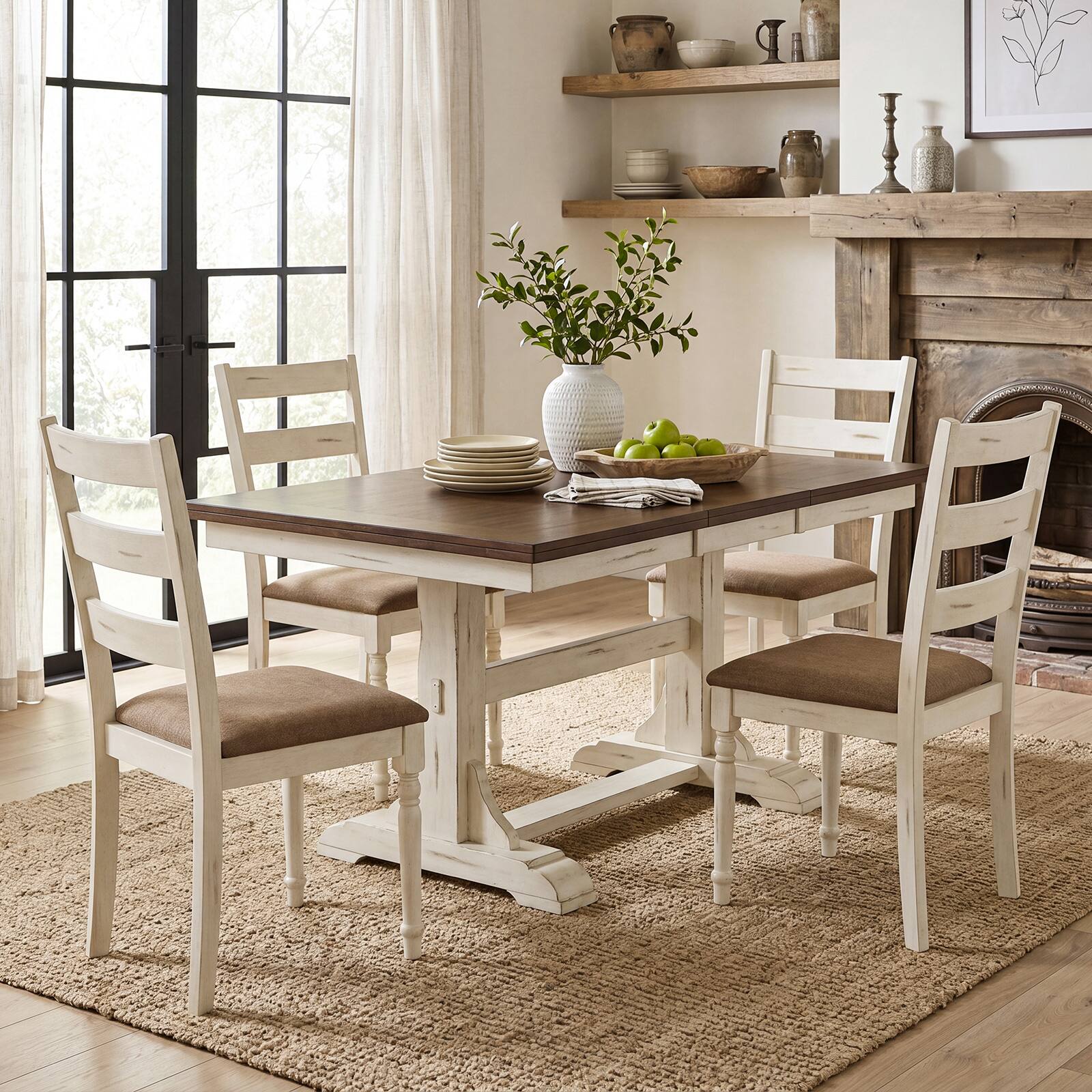 Alt View 3. Costway - Costway Rubber Wood Dining Chairs Set of 2 with Soft Padded Seat & Breathable Linen Fabric - White+Brown.
