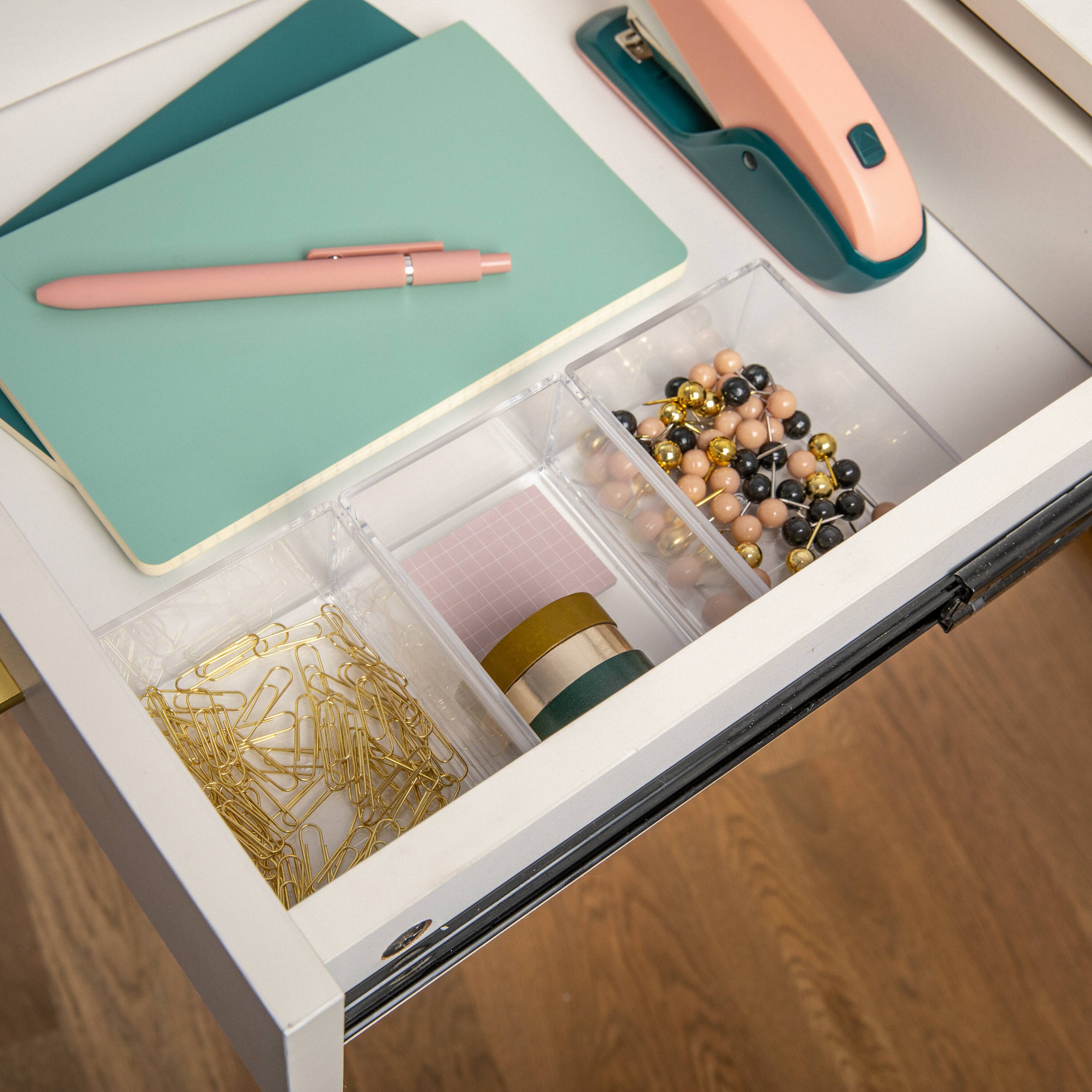 Alt View 15. Martha Stewart - Brody Set of 3 Clear Plastic Stackable Desktop Storage Organizer Trays - 3" x 3.75" - Clear.