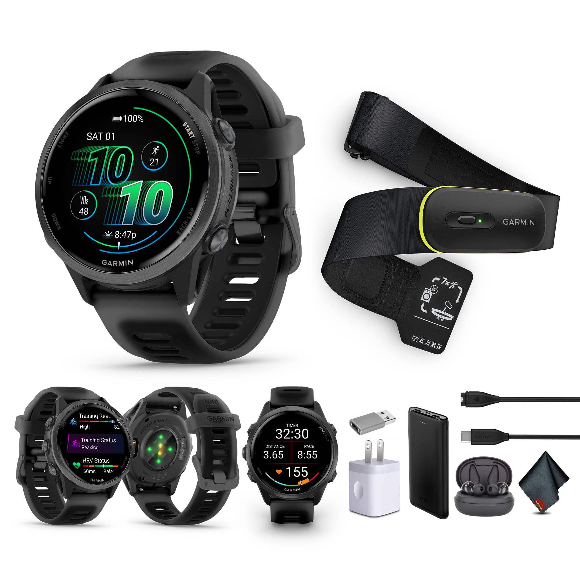 Bundle - Garmin - Forerunner 570 – 42MM, Black​​ , Air Pro EarBuds - Black - (2024)
