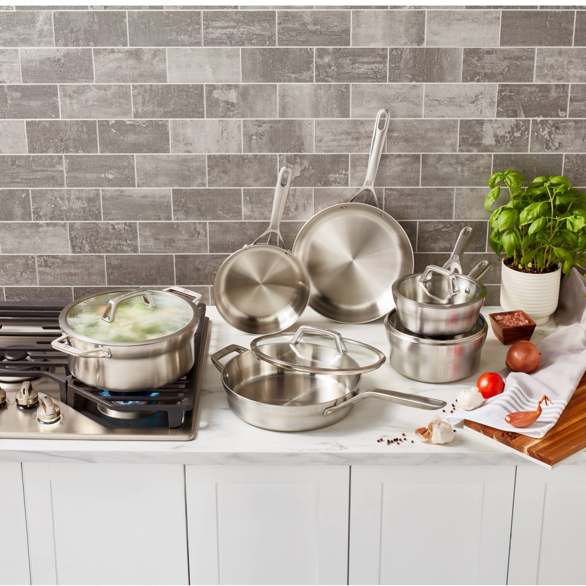 Alt View 2. ZWILLING - ZWILLING Motion Stainless Steel 10-pc Stainless Steel Cookware Set - Stainless Steel.