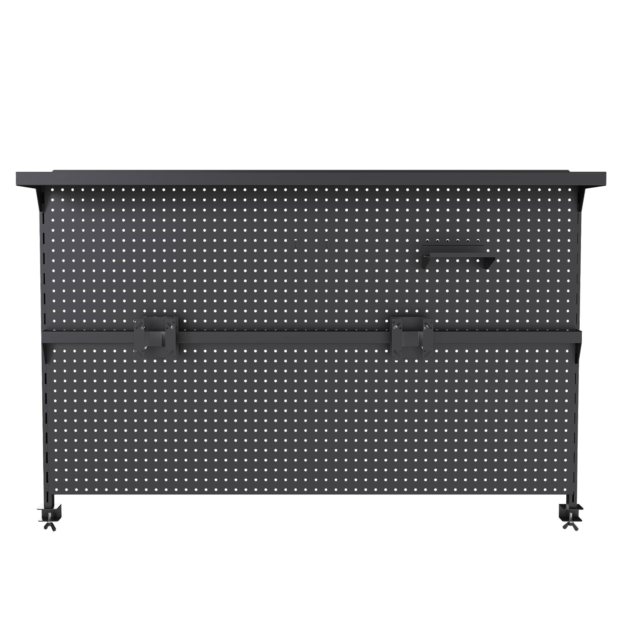 Angle. PexFix - Dual Monitor Stand with Privacy Panel, 59" Metal Pegboard Desk Organizer for Gaming & Office Setup - Black.