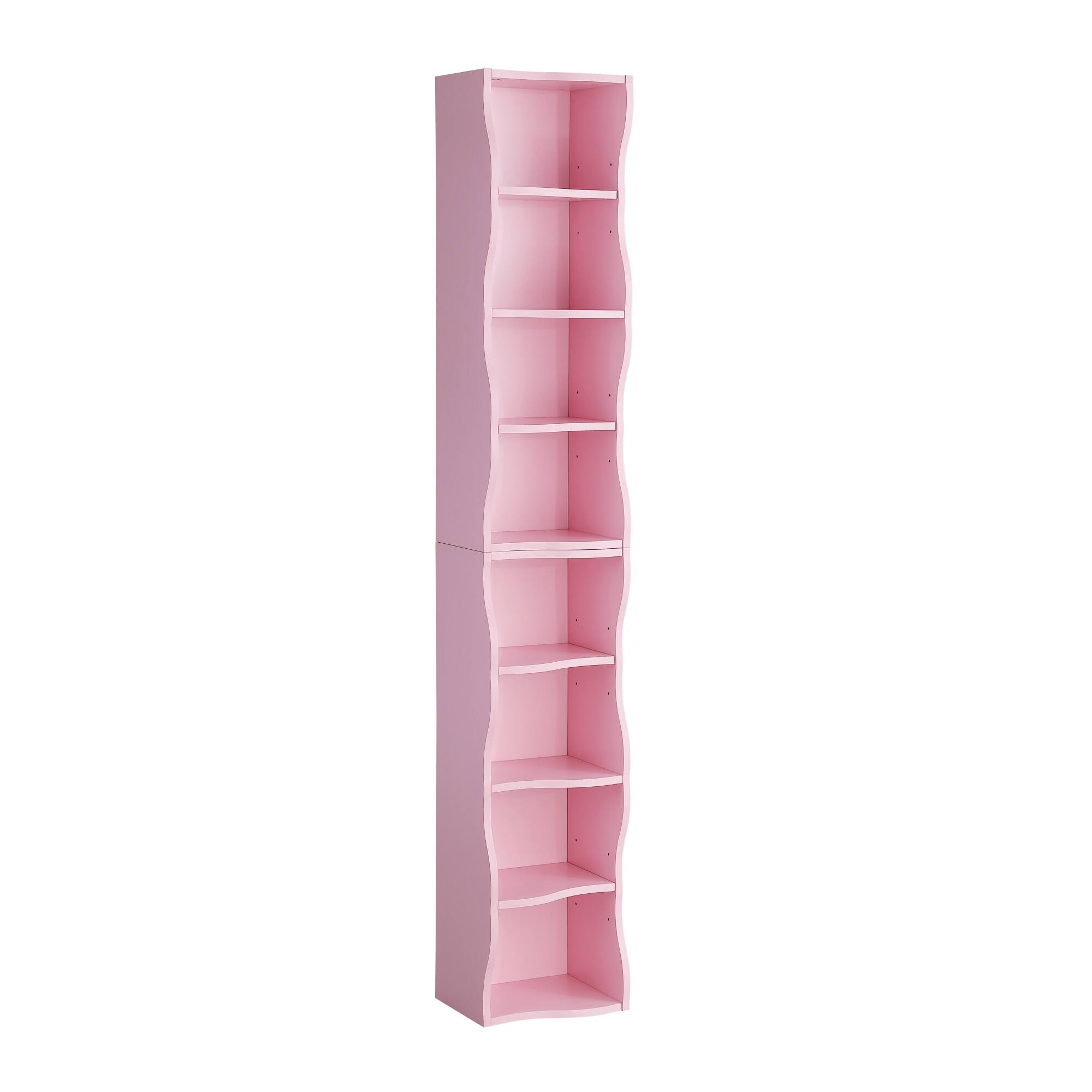 Alt View 7. GOODSILO - Ultra-Thin Adjustable Shelf Bookcase with Wavy Border Design for Home and Office Storage Solutions - Pink.