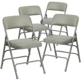 Emma + Oliver - 4 Pack Home & Office Portable Party Events Padded Metal Folding Chair - Gray Vinyl/Gray Frame