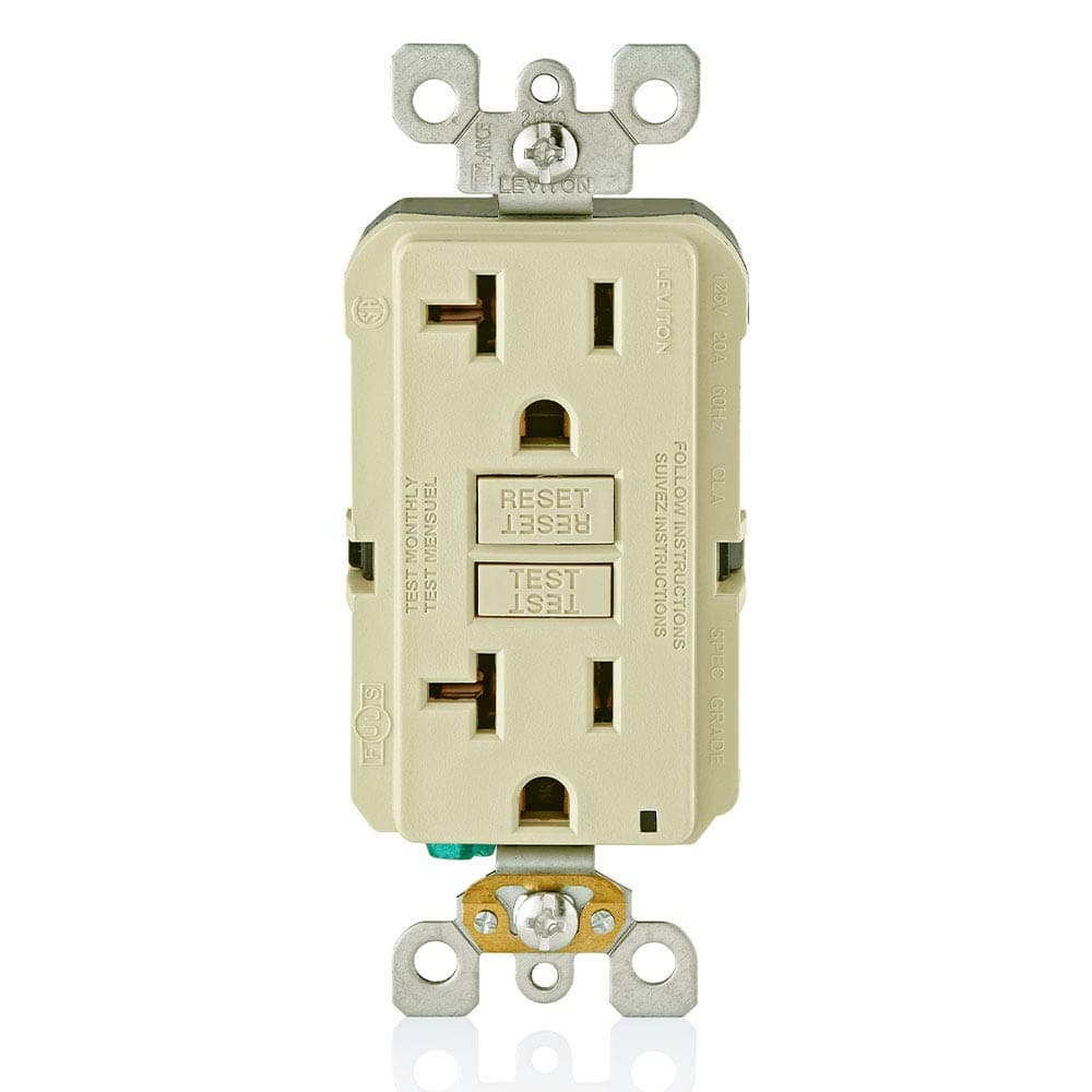 Leviton - GFCI Outlet 20 Amp Self-Test Non-Tamper-Resistant with LED Indicator GFNT2-I - Ivory