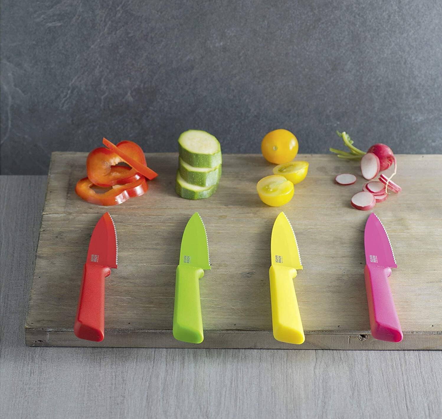 Alt View 2. Kuhn Rikon - Non-Stick Straight and Serrated Paring Knives with Safety Sheaths, Set of 2 - Multicolored.