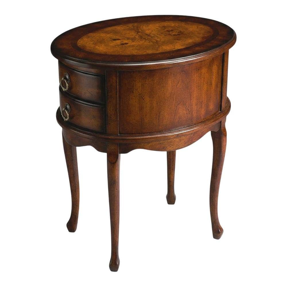 Starlight Canyon Home - Oval Side Table with Storage Drawers - Dark Brown