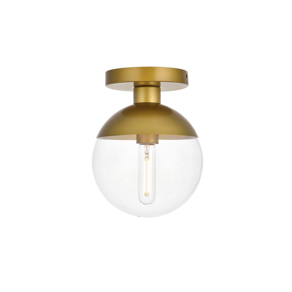Alt View 3. Living District - Eclipse 1 Light Brass Flush Mount With Clear Glass - Brass And Clear.
