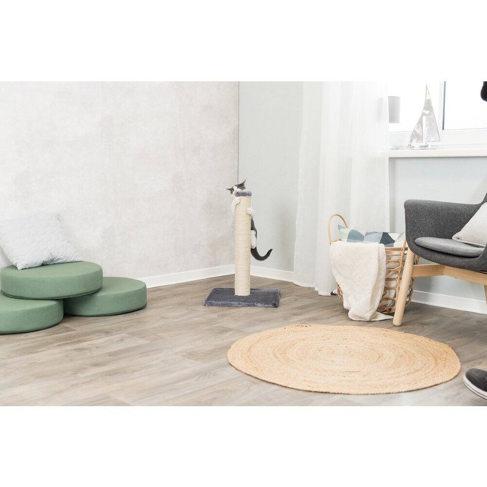 Angle. TRIXIE - Parla Sisal Cat Scratching Post with Plush Base - Dark Gray.