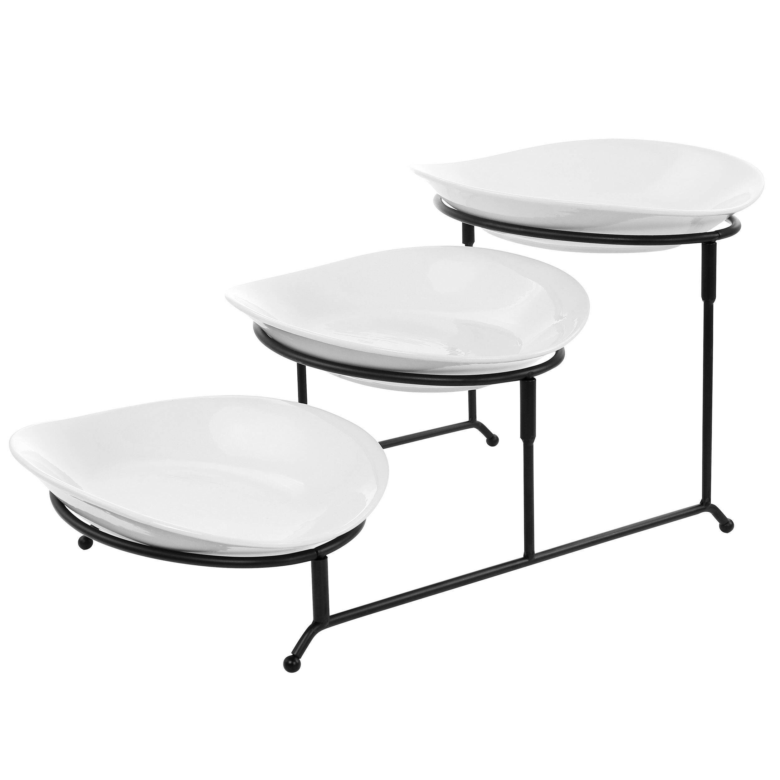 Elama - 3 Tier Oval Plate Porcelain Serveware Set - White