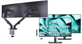 Dell - Pro P Series 24" FHD IPS Monitor, Swivel/Height/Pivot/Tilt, HDMI 2 Pack w/DKZ Hub & Ergoflexy Dual Mount Arms - Dark Gray