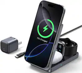 UGREEN - Qi2 15W Fast Wireless Charger, 3-in-1 Foldable Charging Station for iPhones, Apple Watch, AirPods(Adapter Included) - Black