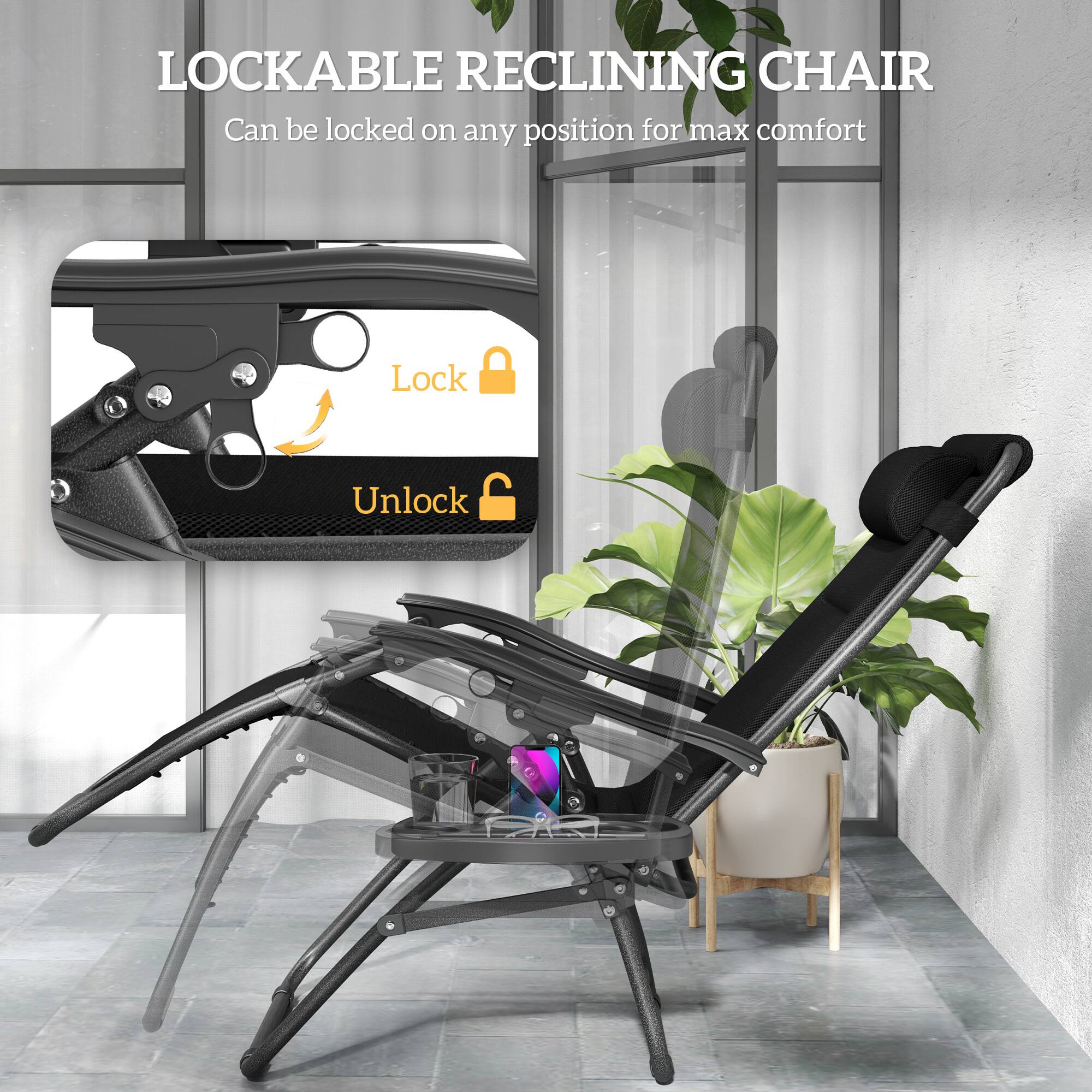 LOCKABLE RECLINING CHAIR Can be locked on any position for max comfort Lock Unlock