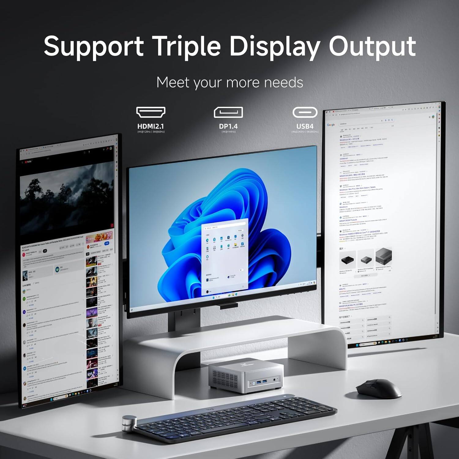 Support Triple Display Output  
Meet your more needs  
HDMI2.1  
DP1.4  
USB4