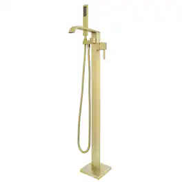 Akicon - Freestanding Bathtub Faucet 360° Swivel Tub Filler with Handheld Shower and Waterfall Spout in Brushed Gold Matte - Brushed Gold Matte Paint
