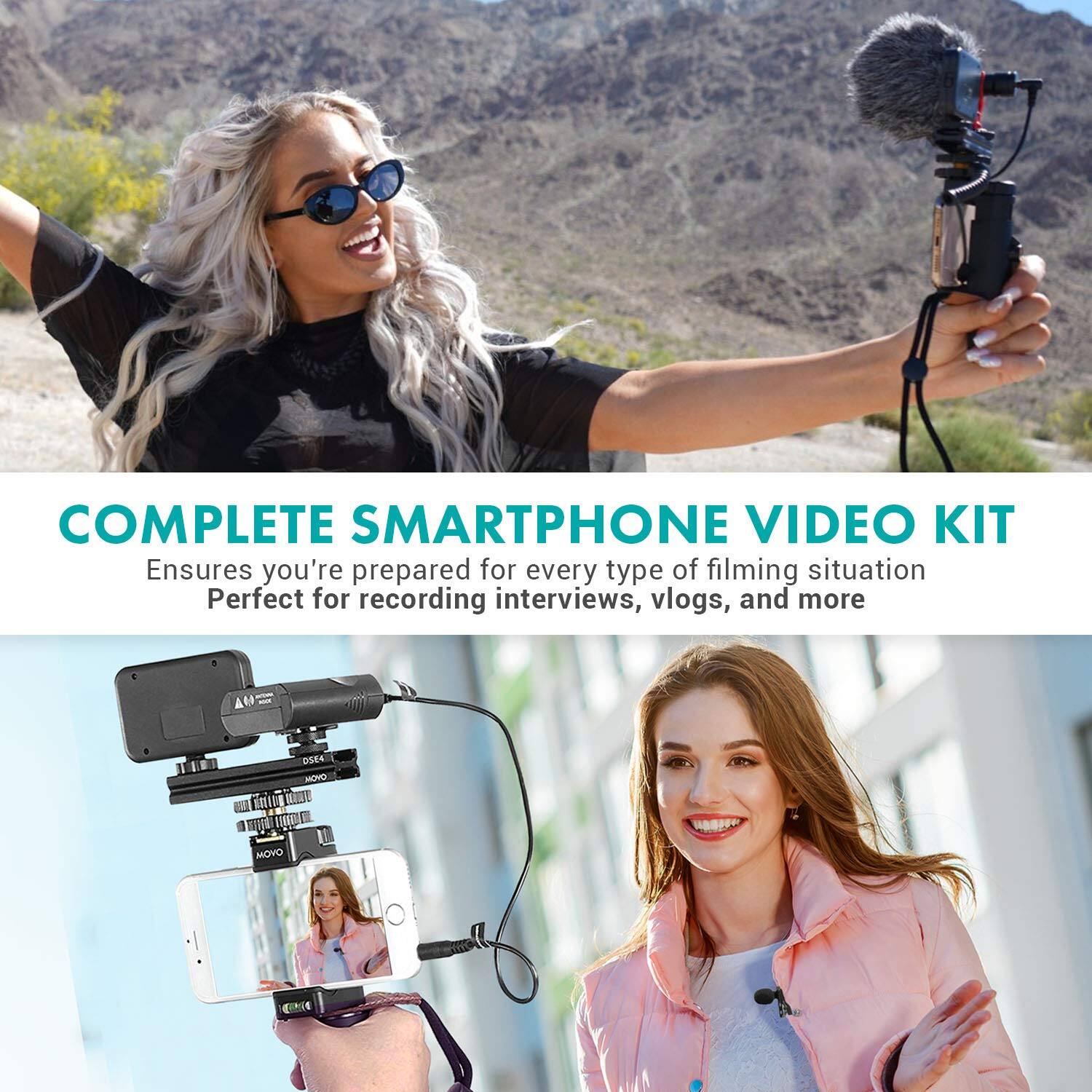 COMPLETE SMARTPHONE VIDEO KIT  
Ensures you're prepared for every type of filming situation  
Perfect for recording interviews, vlogs, and more