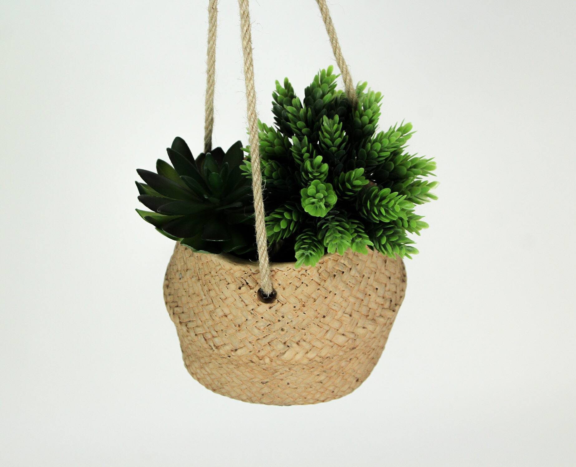 Alt View 1. A & B Home - Rope Hanging Cement Planter Succulent Bowl Decorative Flower Pot Home Decor - Tan.