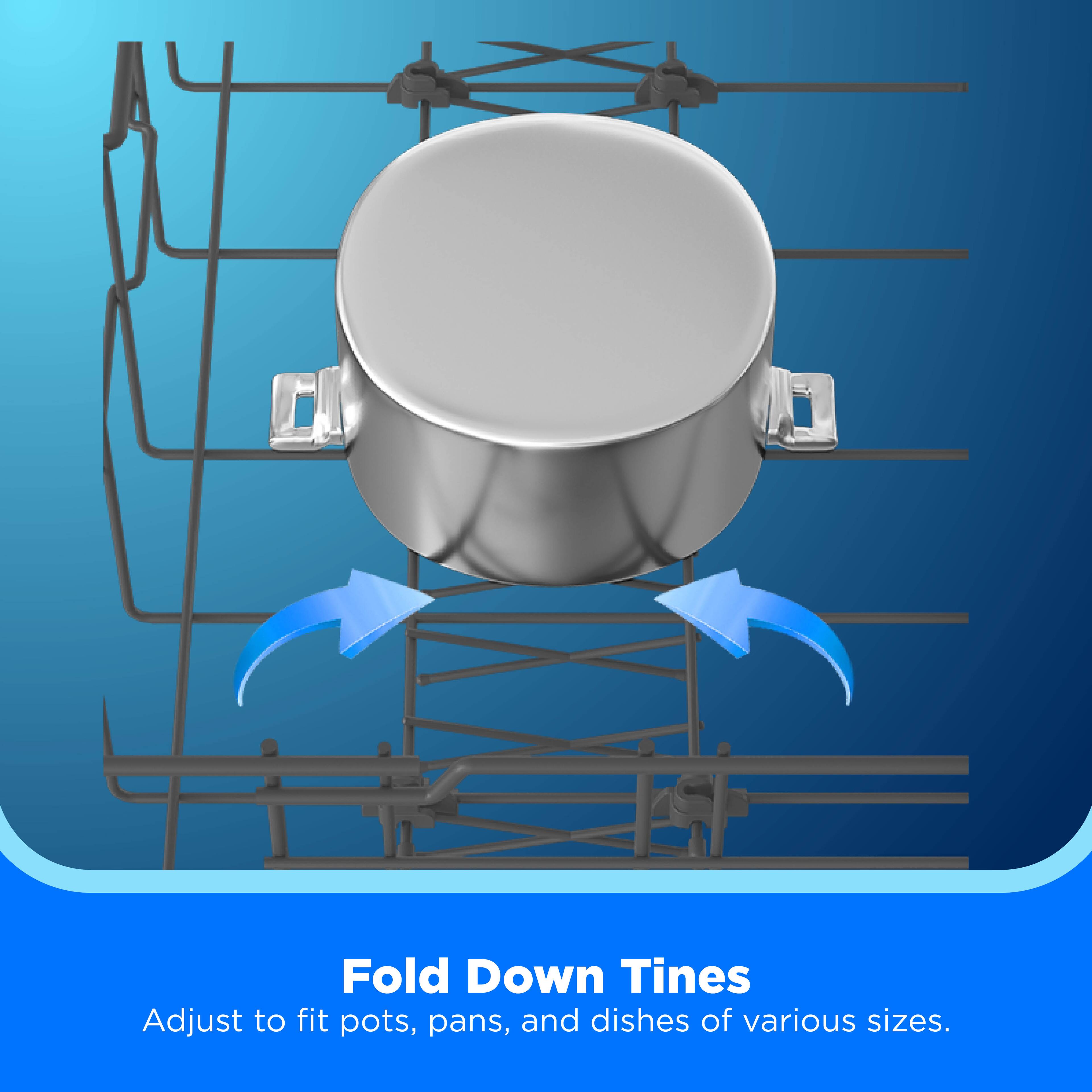 Fold Down Tines  
Adjust to fit pots, pans, and dishes of various sizes.