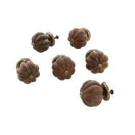 TX USA Corporation - Wood Fluted Ball Knob Set of 6 - Medium Brown