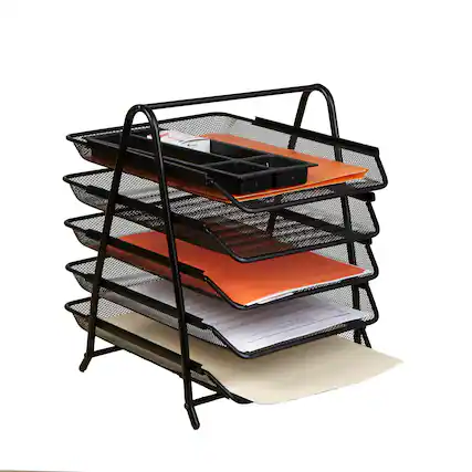 Front. Mind Reader - Desk Organizer with 5 Sliding Trays - Black.